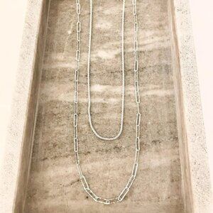 925 Sterling Silver Sequin Shiny Necklace Paperclip Chain Link Necklace